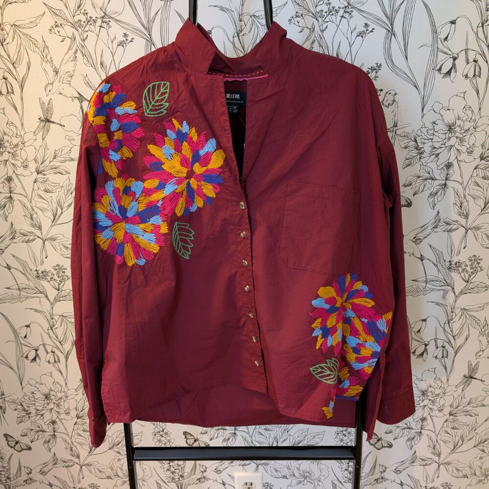 Anthropologie Maeve Embroidered Button Down Shirt, Size 10 - Picture 2 of 7